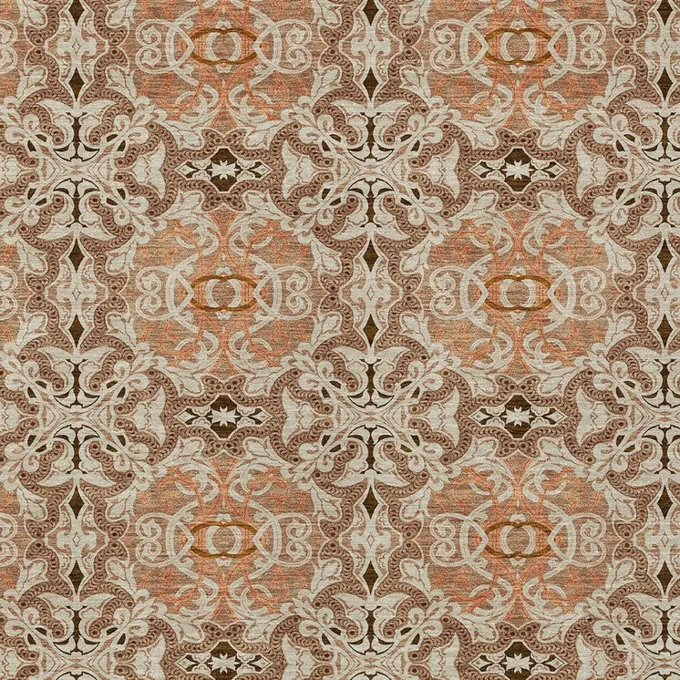 3' X 5' Terra Cotta Copper And Beige Medallion Washable Indoor Outdoor Area Rug