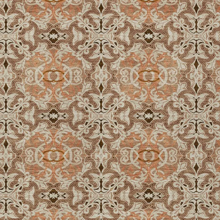5' X 8' Terra Cotta Copper And Beige Medallion Washable Indoor Outdoor Area Rug