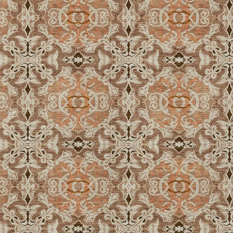 8' X 10' Terra Cotta Copper And Beige Medallion Washable Indoor Outdoor Area Rug