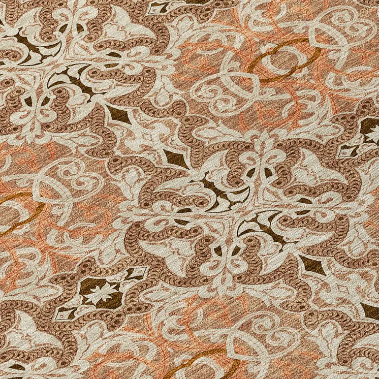 9' X 12' Terra Cotta Copper And Beige Medallion Washable Indoor Outdoor Area Rug