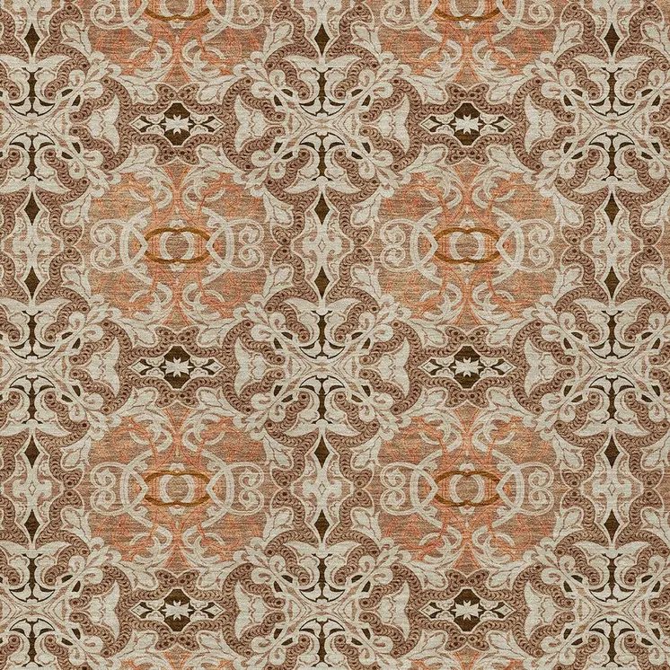 10' X 14' Terra Cotta Copper And Beige Medallion Washable Indoor Outdoor Area Rug
