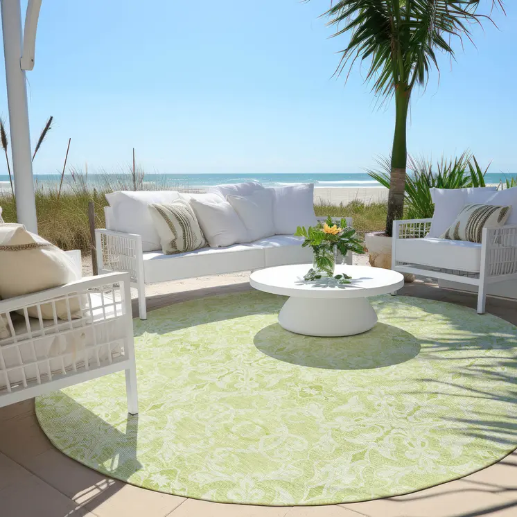 8' Artichoke Green And Green Round Medallion Washable Indoor Outdoor Area Rug