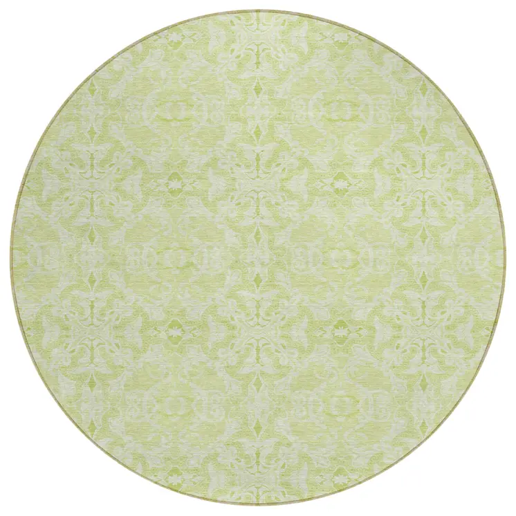 8' Artichoke Green And Green Round Medallion Washable Indoor Outdoor Area Rug