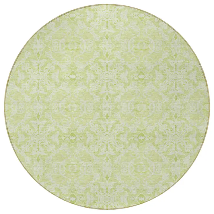 8' Artichoke Green And Green Round Medallion Washable Indoor Outdoor Area Rug