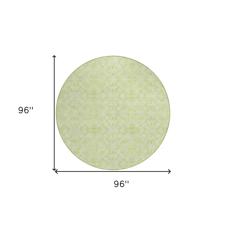 8' Artichoke Green And Green Round Medallion Washable Indoor Outdoor Area Rug