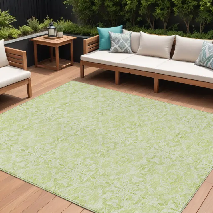 9' X 12' Artichoke Green And Green Medallion Washable Indoor Outdoor Area Rug