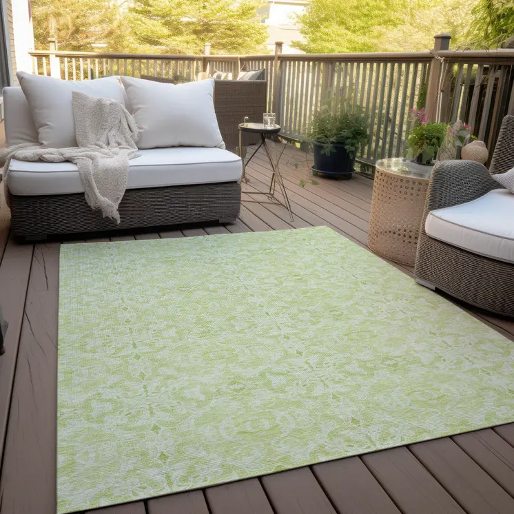 9' X 12' Artichoke Green And Green Medallion Washable Indoor Outdoor Area Rug