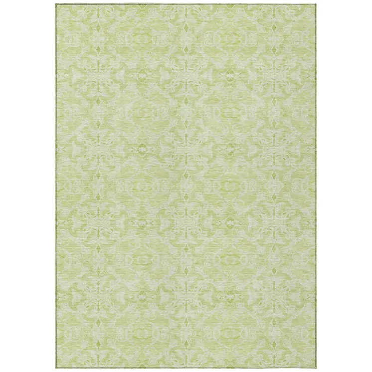 9' X 12' Artichoke Green And Green Medallion Washable Indoor Outdoor Area Rug