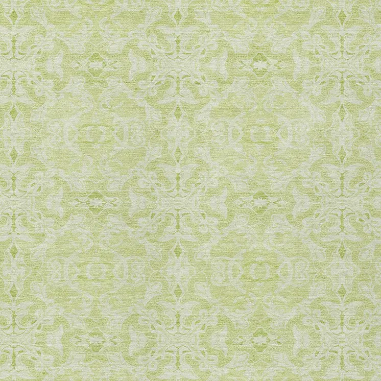 9' X 12' Artichoke Green And Green Medallion Washable Indoor Outdoor Area Rug
