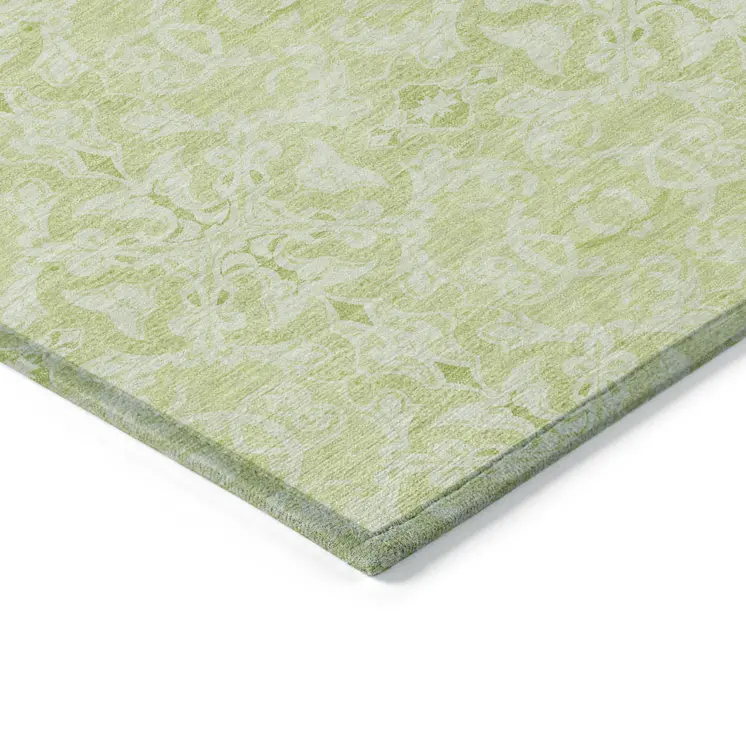 9' X 12' Artichoke Green And Green Medallion Washable Indoor Outdoor Area Rug