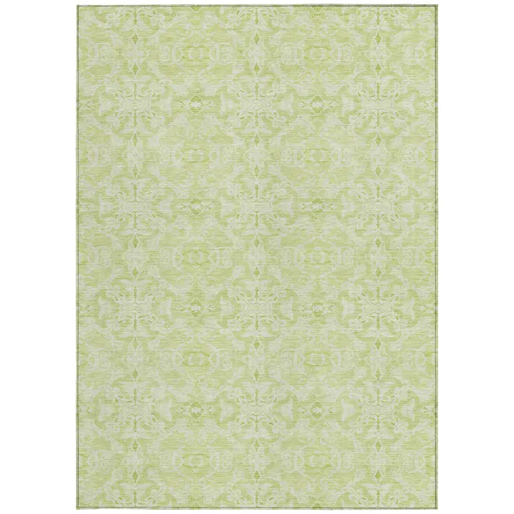 9' X 12' Artichoke Green And Green Medallion Washable Indoor Outdoor Area Rug