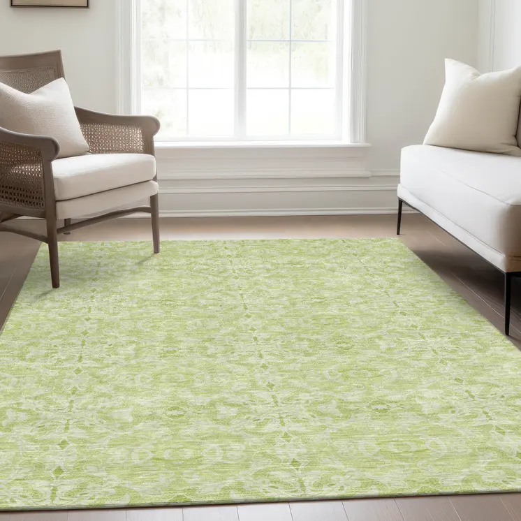 9' X 12' Artichoke Green And Green Medallion Washable Indoor Outdoor Area Rug