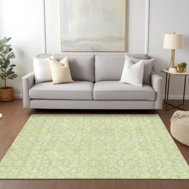 9' X 12' Artichoke Green And Green Medallion Washable Indoor Outdoor Area Rug