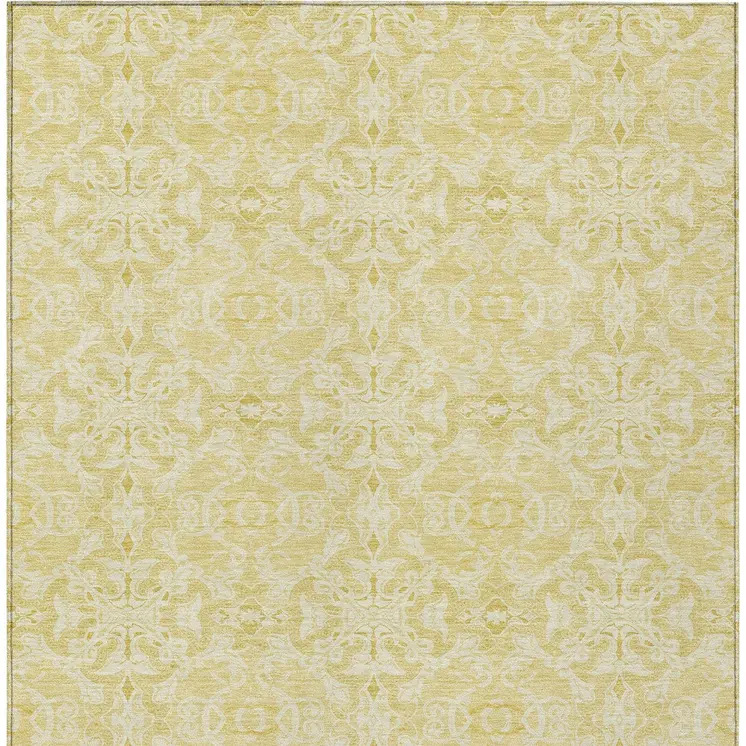 3' X 5' Gold And Ivory Medallion Washable Indoor Outdoor Area Rug