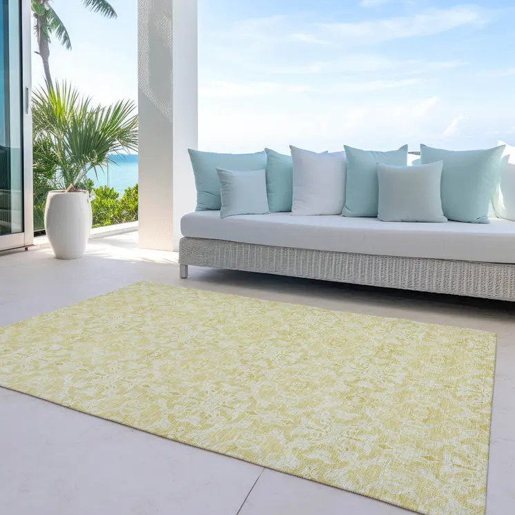 3' X 5' Gold And Ivory Medallion Washable Indoor Outdoor Area Rug