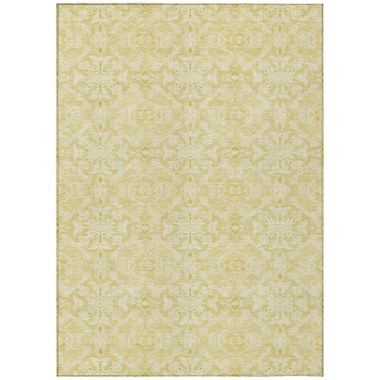 3' X 5' Gold And Ivory Medallion Washable Indoor Outdoor Area Rug