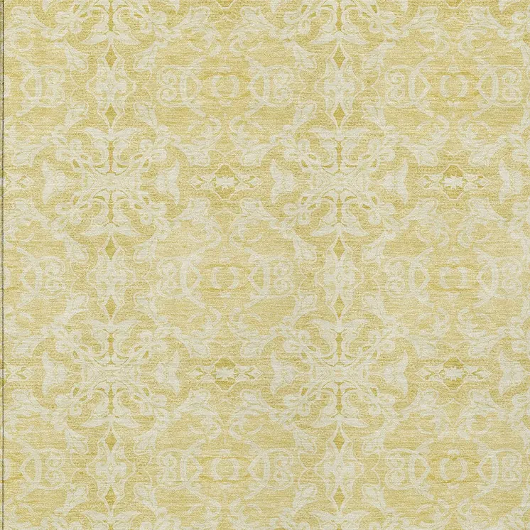 3' X 5' Gold And Ivory Medallion Washable Indoor Outdoor Area Rug