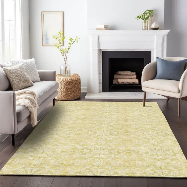 3' X 5' Gold And Ivory Medallion Washable Indoor Outdoor Area Rug
