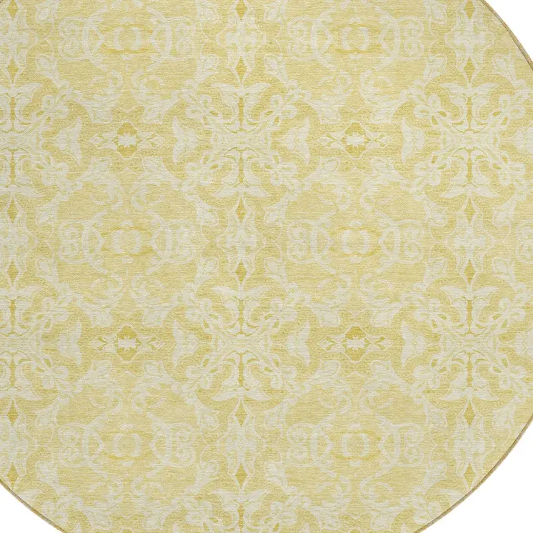 8' Gold And Ivory Round Medallion Washable Indoor Outdoor Area Rug