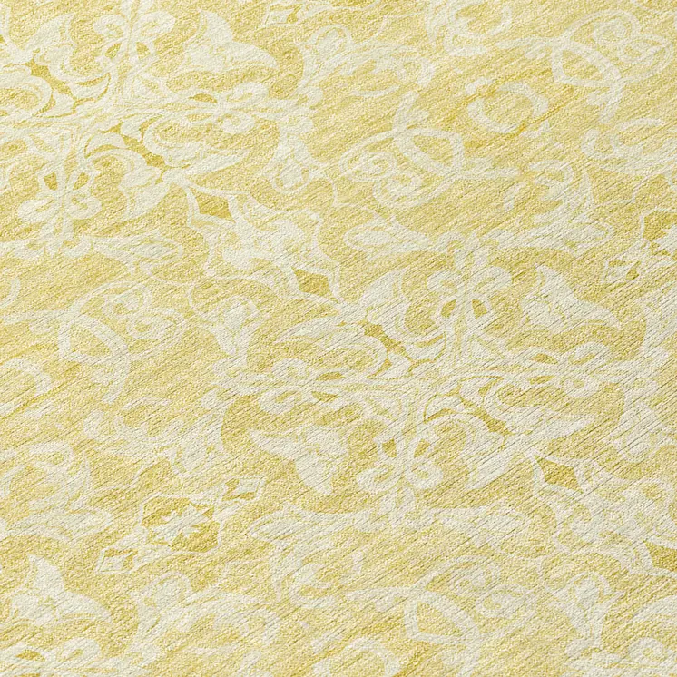 8' Gold And Ivory Round Medallion Washable Indoor Outdoor Area Rug