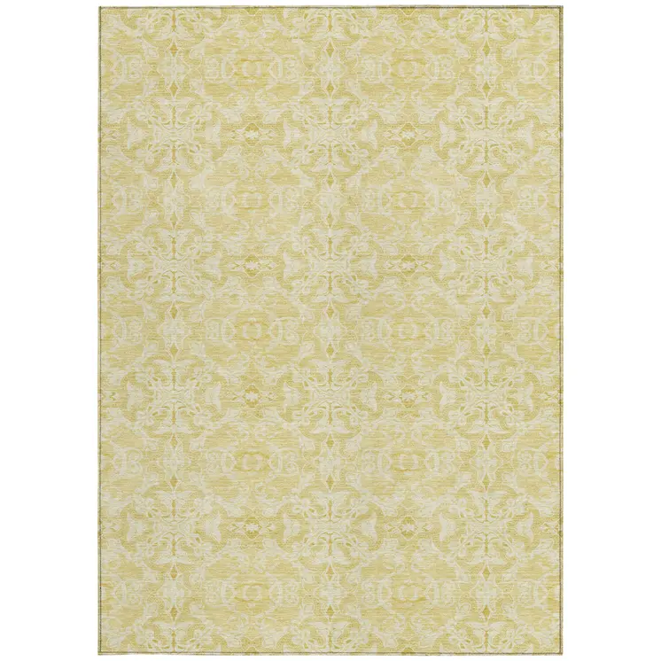 8' X 10' Gold And Ivory Medallion Washable Indoor Outdoor Area Rug