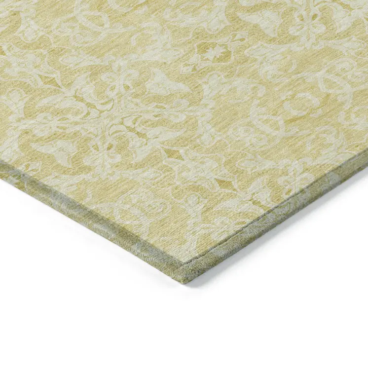 8' X 10' Gold And Ivory Medallion Washable Indoor Outdoor Area Rug
