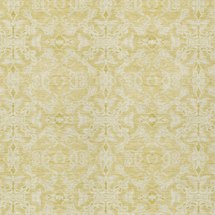 9' X 12' Gold And Ivory Medallion Washable Indoor Outdoor Area Rug