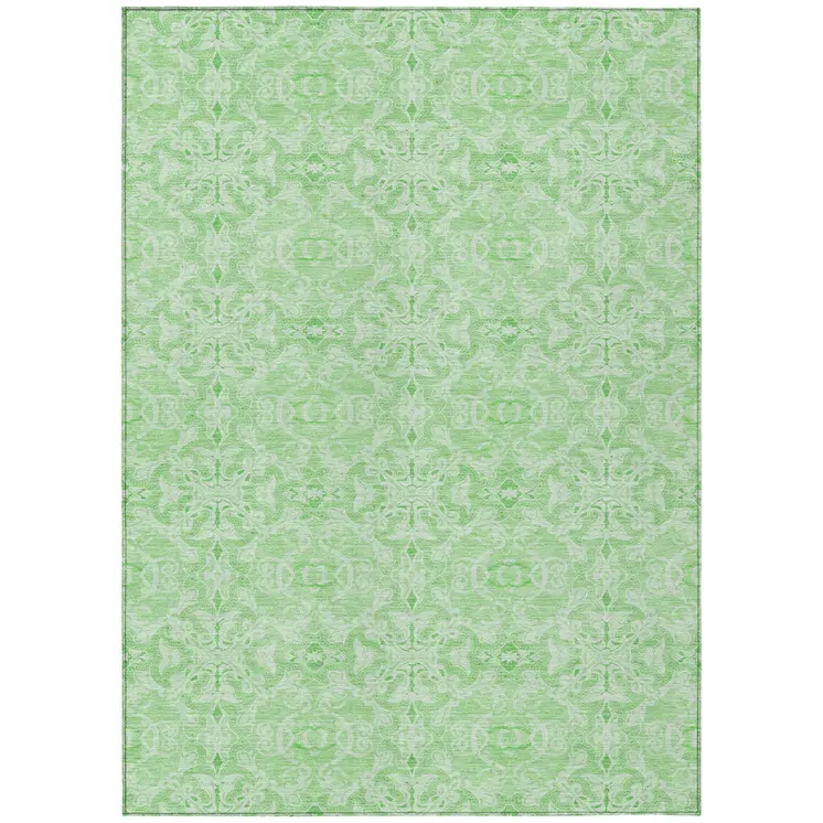 5' X 8' Lime Green And Green Medallion Washable Indoor Outdoor Area Rug