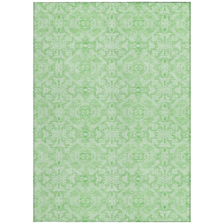 5' X 8' Lime Green And Green Medallion Washable Indoor Outdoor Area Rug