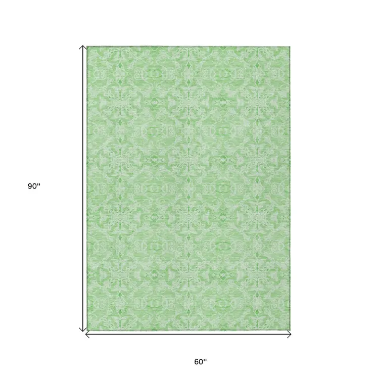 5' X 8' Lime Green And Green Medallion Washable Indoor Outdoor Area Rug