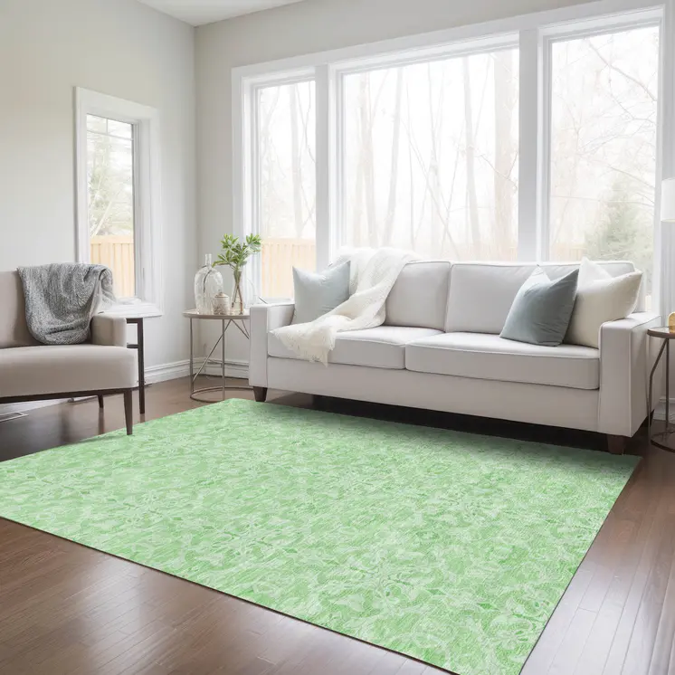5' X 8' Lime Green And Green Medallion Washable Indoor Outdoor Area Rug