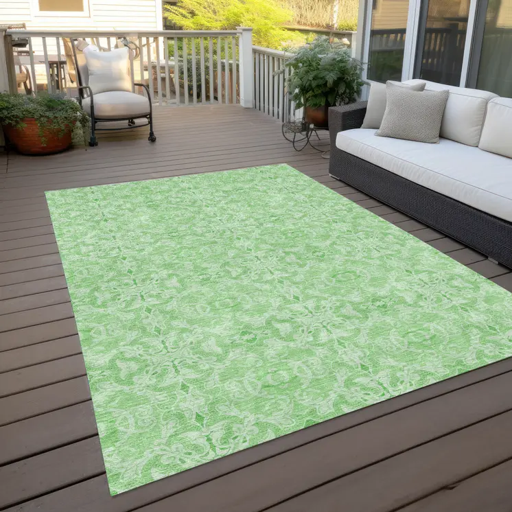 5' X 8' Lime Green And Green Medallion Washable Indoor Outdoor Area Rug