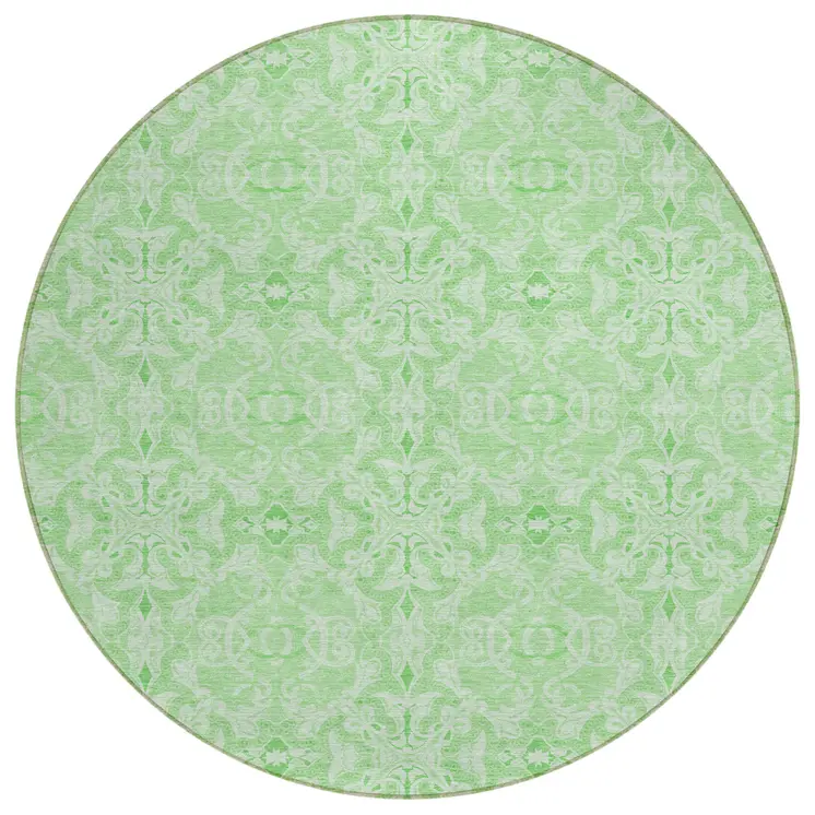 8' Lime Green And Green Round Medallion Washable Indoor Outdoor Area Rug