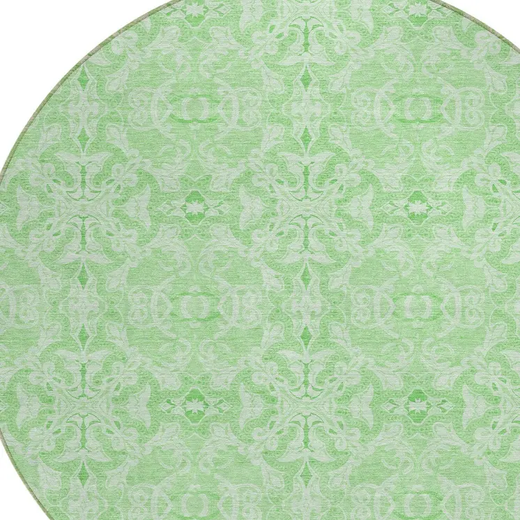 8' Lime Green And Green Round Medallion Washable Indoor Outdoor Area Rug