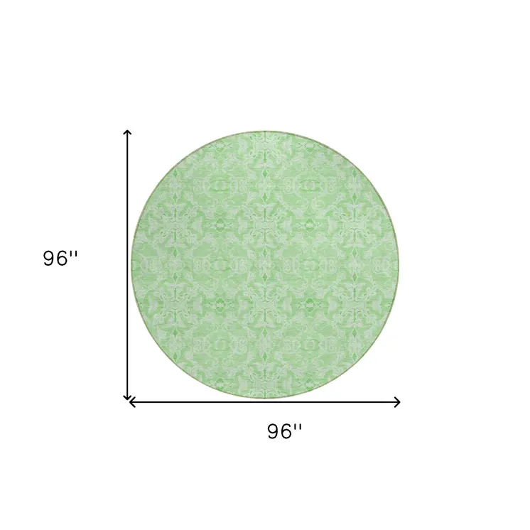 8' Lime Green And Green Round Medallion Washable Indoor Outdoor Area Rug