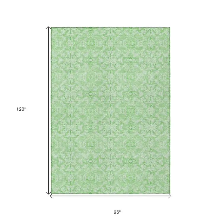 8' X 10' Lime Green And Green Medallion Washable Indoor Outdoor Area Rug