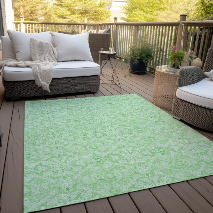 9' X 12' Lime Green And Green Medallion Washable Indoor Outdoor Area Rug
