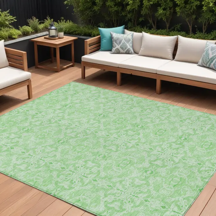 10' X 14' Lime Green And Green Medallion Washable Indoor Outdoor Area Rug