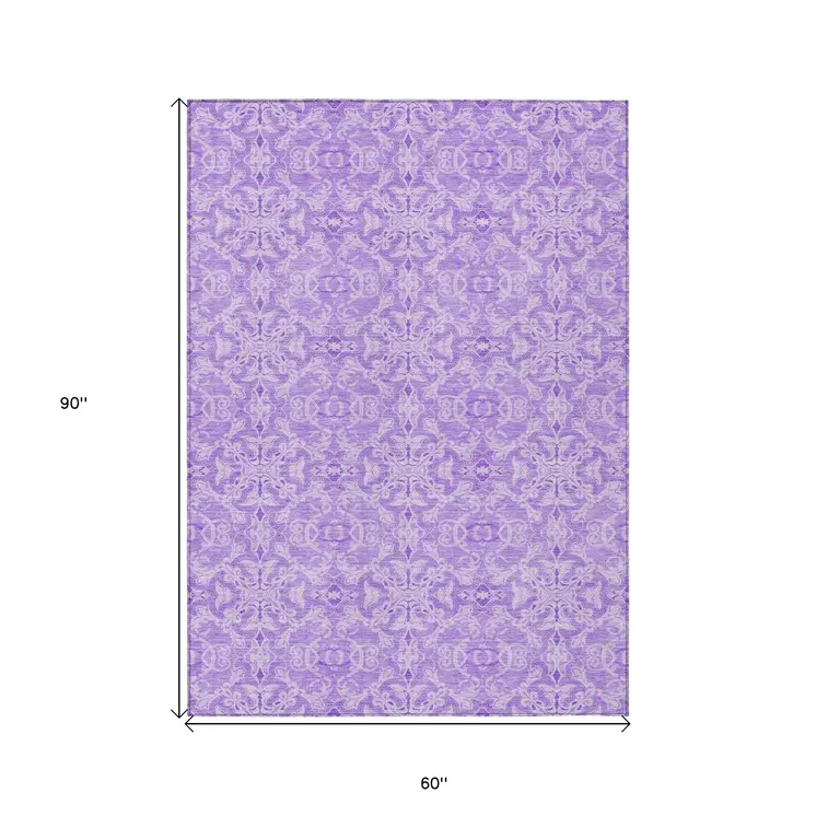 5' X 8' Lavender Medallion Washable Indoor Outdoor Area Rug