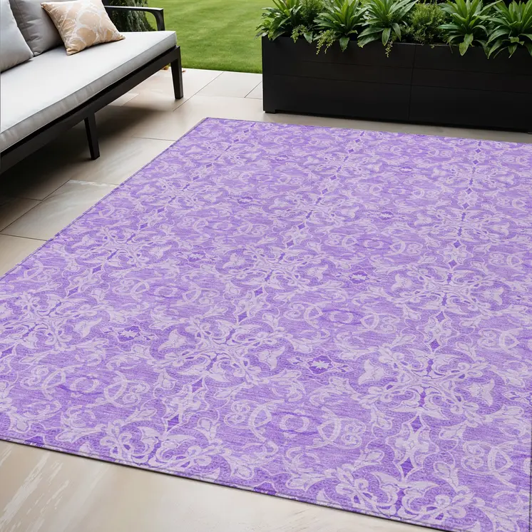 5' X 8' Lavender Medallion Washable Indoor Outdoor Area Rug