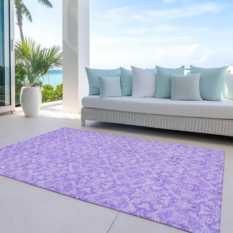 5' X 8' Lavender Medallion Washable Indoor Outdoor Area Rug
