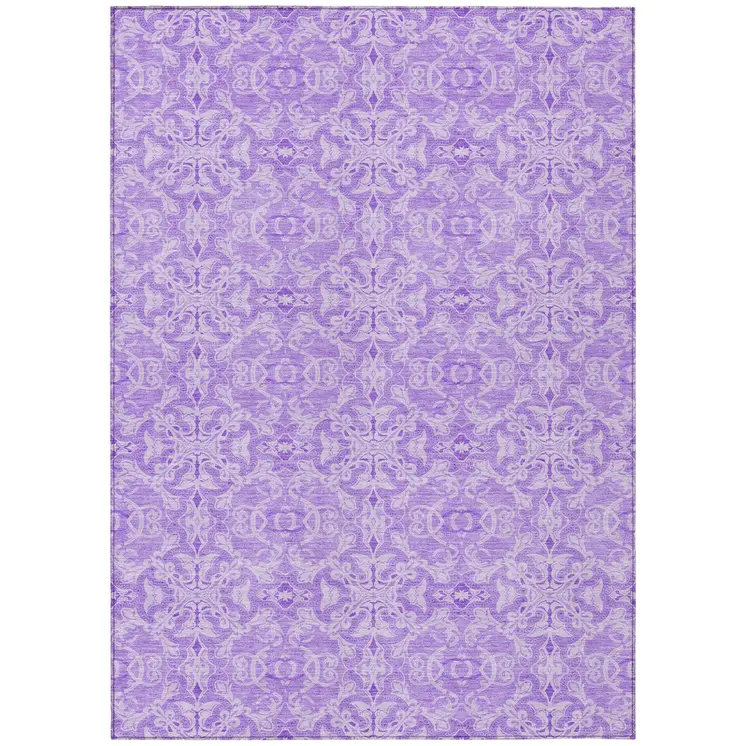 5' X 8' Lavender Medallion Washable Indoor Outdoor Area Rug