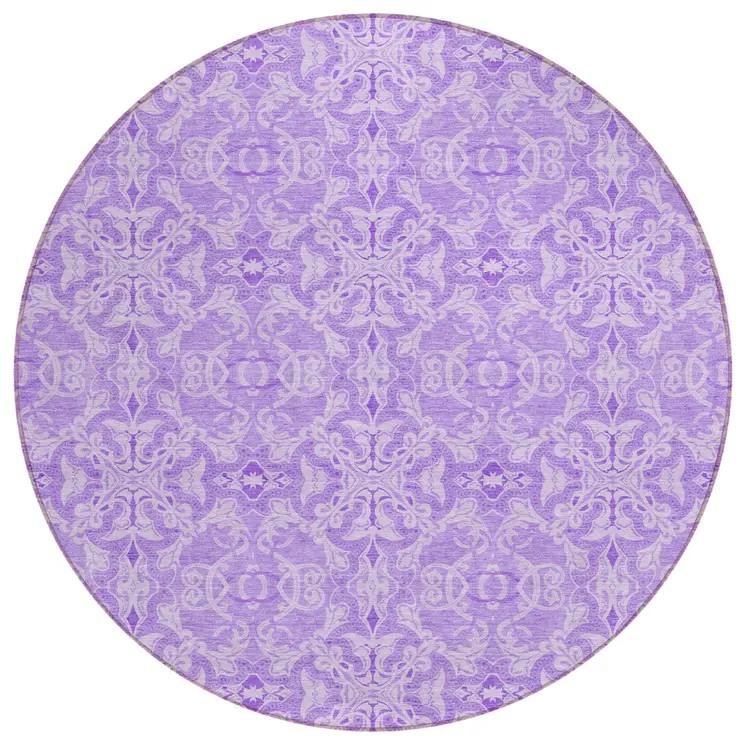 8' Lavender Round Medallion Washable Indoor Outdoor Area Rug