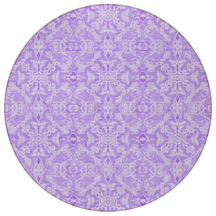 8' Lavender Round Medallion Washable Indoor Outdoor Area Rug
