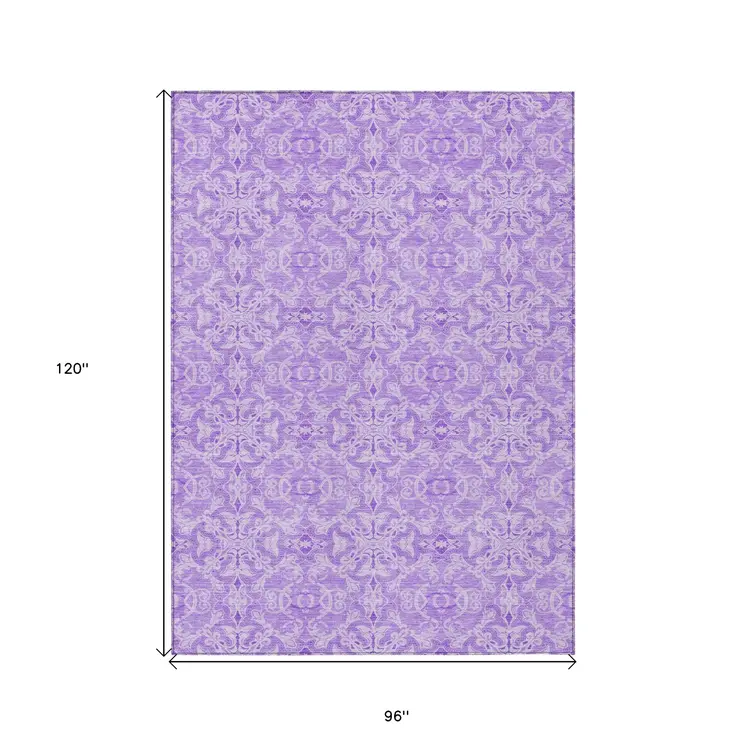 8' X 10' Lavender Medallion Washable Indoor Outdoor Area Rug