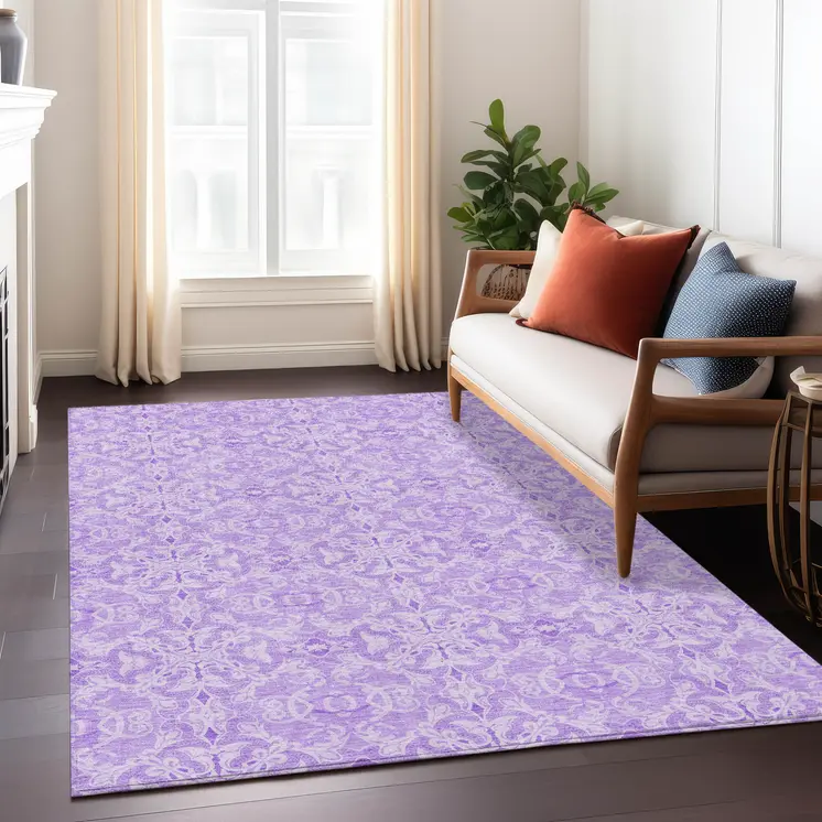 8' X 10' Lavender Medallion Washable Indoor Outdoor Area Rug