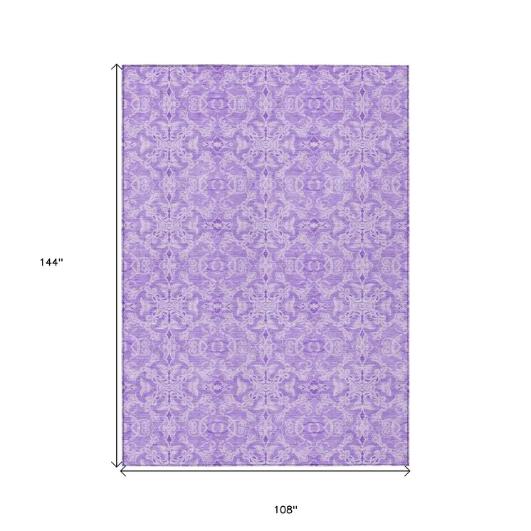 9' X 12' Lavender Medallion Washable Indoor Outdoor Area Rug