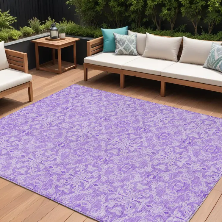 10' X 14' Lavender Medallion Washable Indoor Outdoor Area Rug