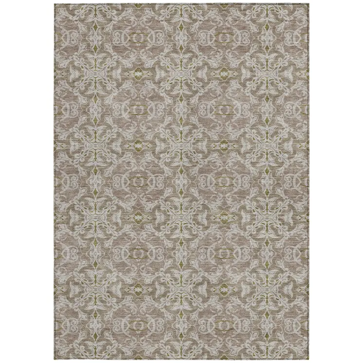3' X 5' Brown Beige And Taupe Medallion Washable Indoor Outdoor Area Rug