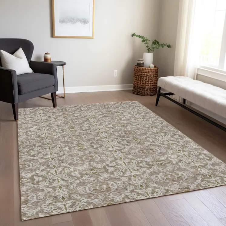 3' X 5' Brown Beige And Taupe Medallion Washable Indoor Outdoor Area Rug